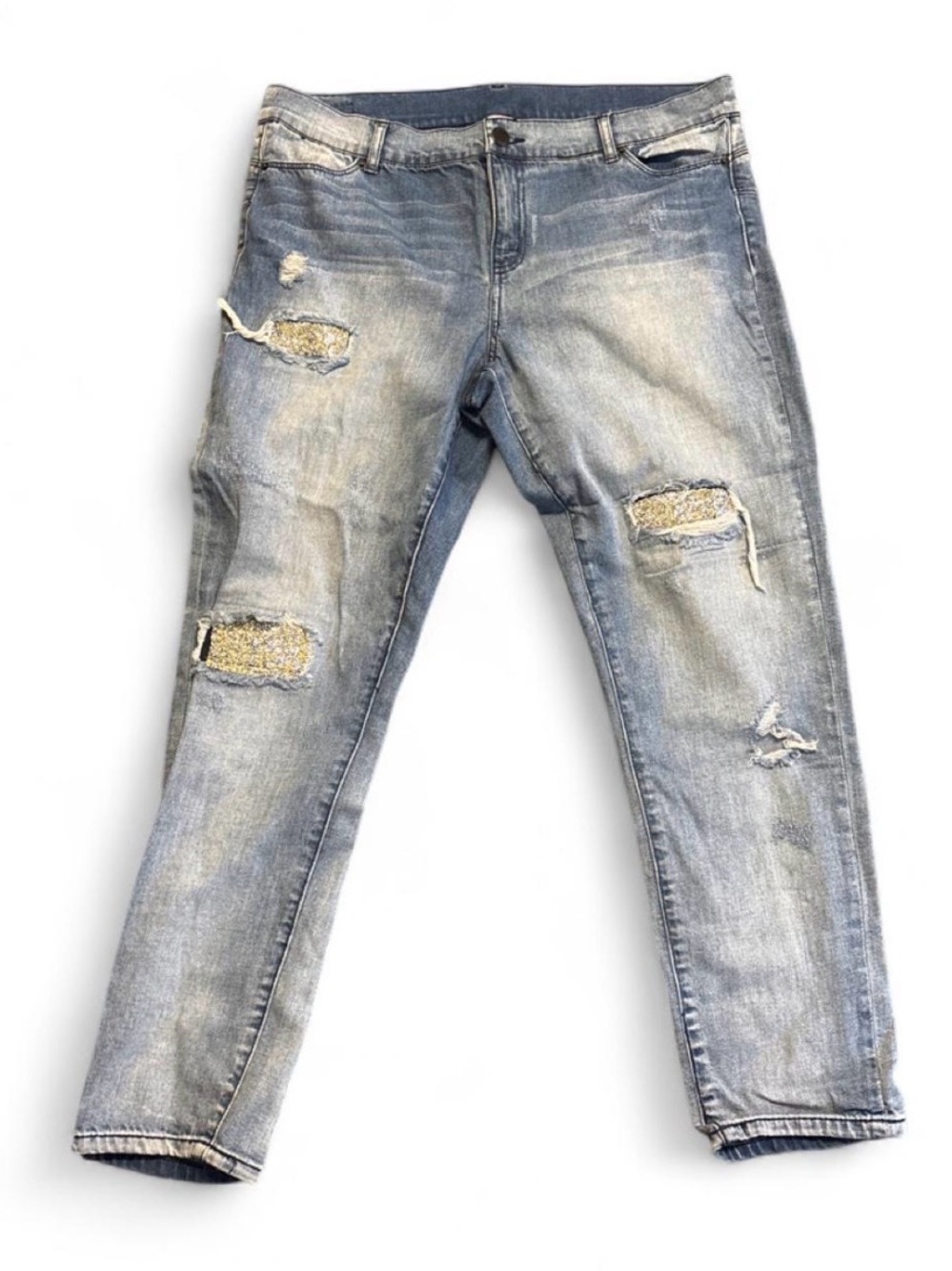 Juicy Couture Glam Distressed Ripped Bling Sequin Jeans Size 14